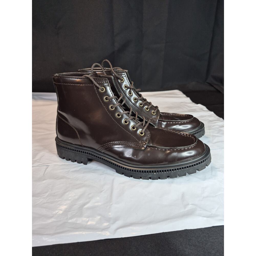EXPRESS Burgundy Leather Chunky Boots Mens New Size 10.5 , Only Worn Twice...